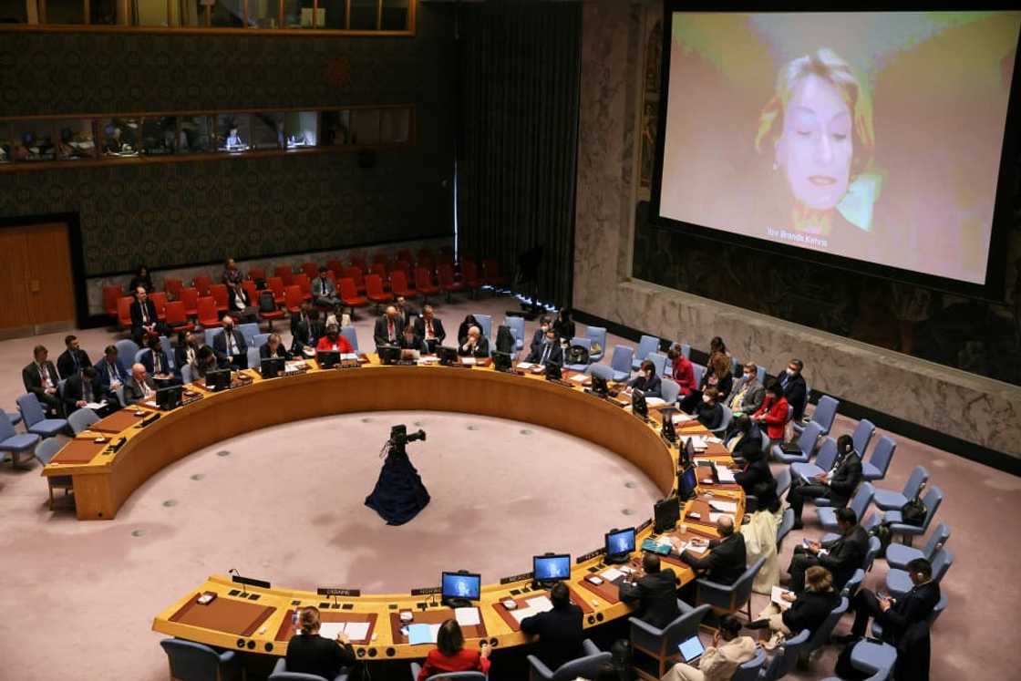 Ilze Brands Kehris, UN Assistant Secretary-General for Human Rights, speaks virtually during a UN Security Council on the war in Ukraine and Russia's program of forced relocations of Ukrainian adults and children Ilze Brands Kehris, UN Assistant Secretary-General for Human Rights, speaks virtually during a UN Security Council on the war in Ukraine and Russia's program of forced relocations of Ukrainian adults and children