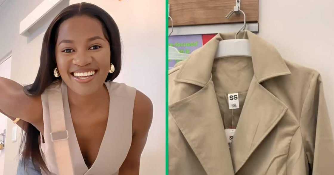 A woman showcased a stylish trench coat from Mr Price in a TikTok video A woman showcased a stylish trench coat from Mr Price in a TikTok video