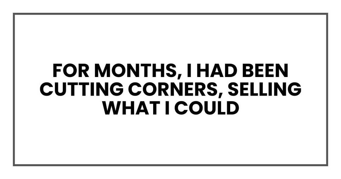 for months, I had been cutting corners, selling what I could for months, I had been cutting corners, selling what I could