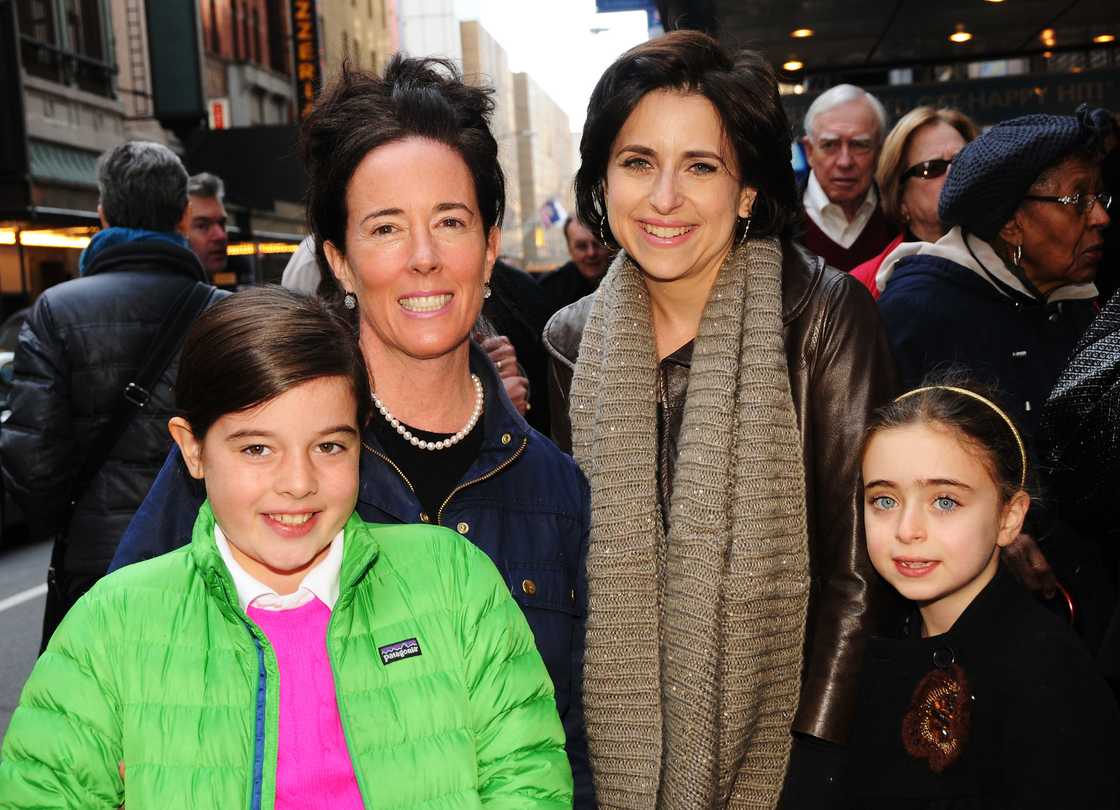 Kate Spade with daughter Beatrix Spade (L) and Darcy Miller with her daughter Daisy Nussabaum attend the 5,000 performance celebration of "Mamma Mia!"