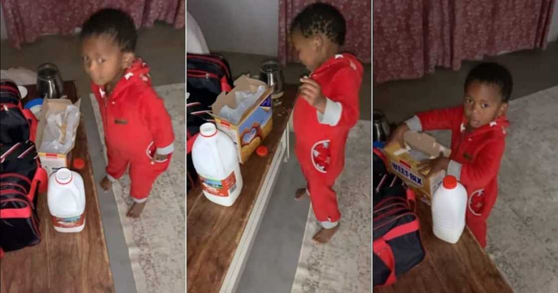 Mzansi social media users are reacting to an adorable boy making his mom breakfast. Image: Facebook Mzansi social media users are reacting to an adorable boy making his mom breakfast. Image: Facebook