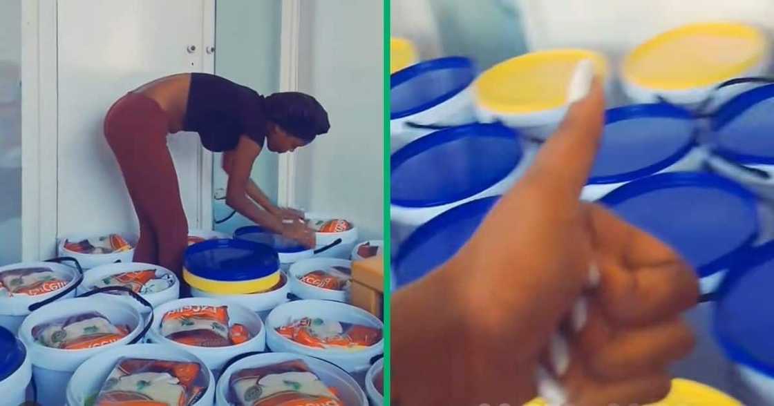 Woman packed food hampers Woman packed food hampers