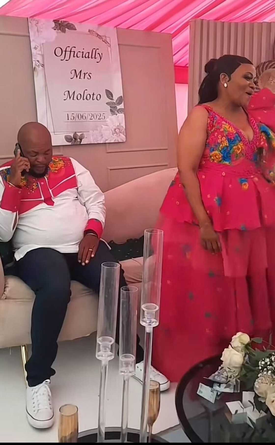 A groom in South Africa answered his phone during his wedding day. A groom in South Africa answered his phone during his wedding day.