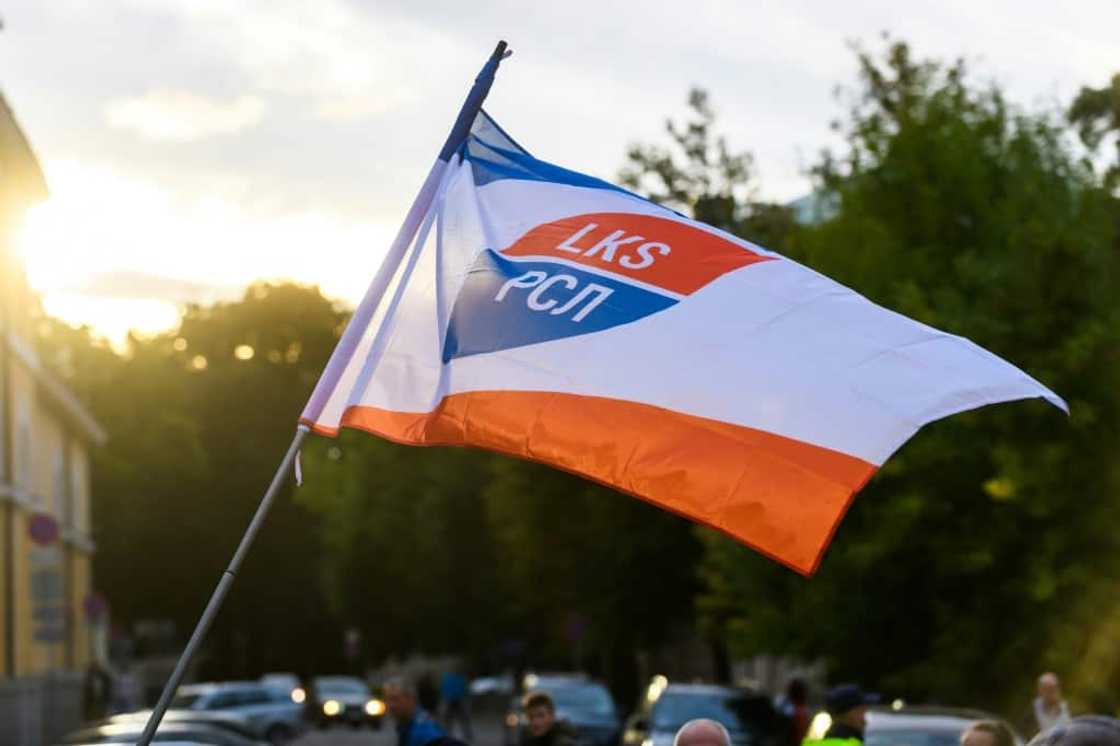 The Latvian-Russian Union flag is waved at a protest against a refoirm making Latvian the only language of instruction The Latvian-Russian Union flag is waved at a protest against a refoirm making Latvian the only language of instruction