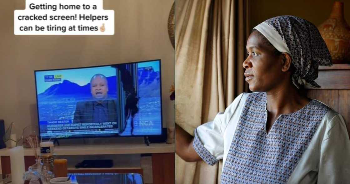 TikTok video of woman blaming domestic worker for TV damage TikTok video of woman blaming domestic worker for TV damage