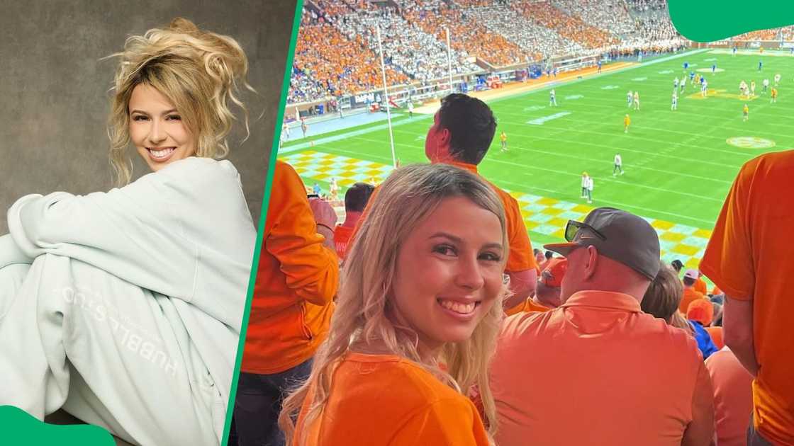 Welch rocking a white outfit (L). Haliey at a football match (R) Welch rocking a white outfit (L). Haliey at a football match (R)