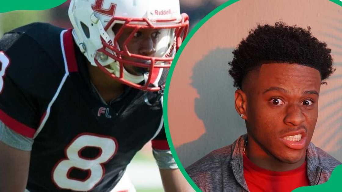 Sean Simmons playing football (L). DMX's son in a grey Nike jacket with red inner lining (R) Sean Simmons playing football (L). DMX's son in a grey Nike jacket with red inner lining (R)