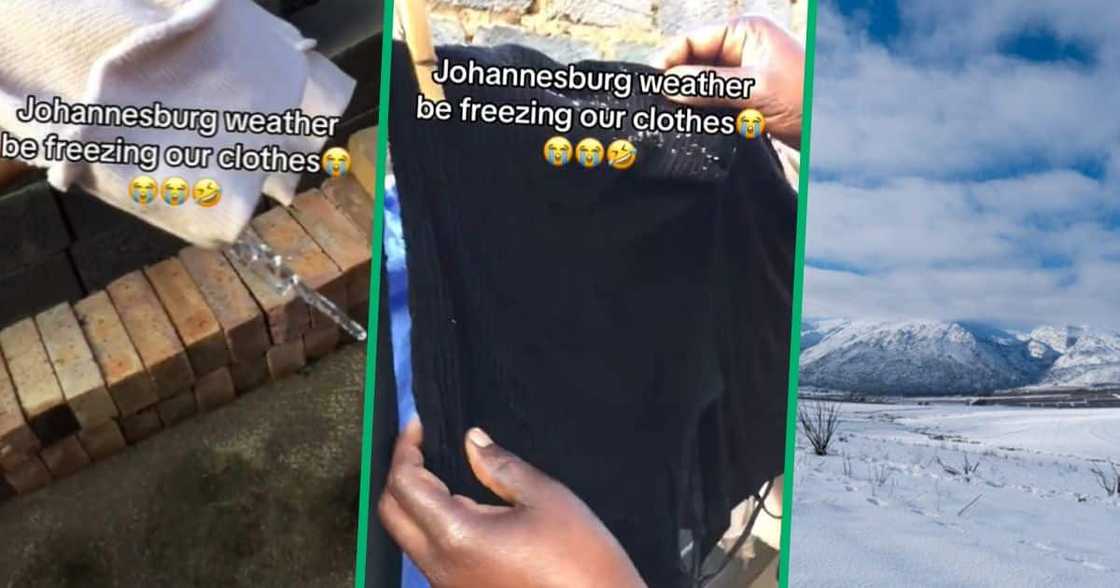 TikTok of Johanesburg snowy weather's effect on clothes hung on washing