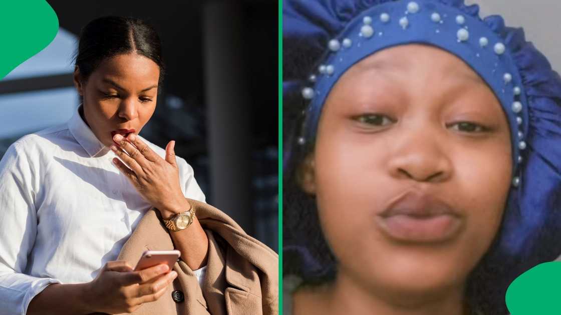 A stock photo of shocked woman and a picture of a TiktTokker A stock photo of shocked woman and a picture of a TiktTokker