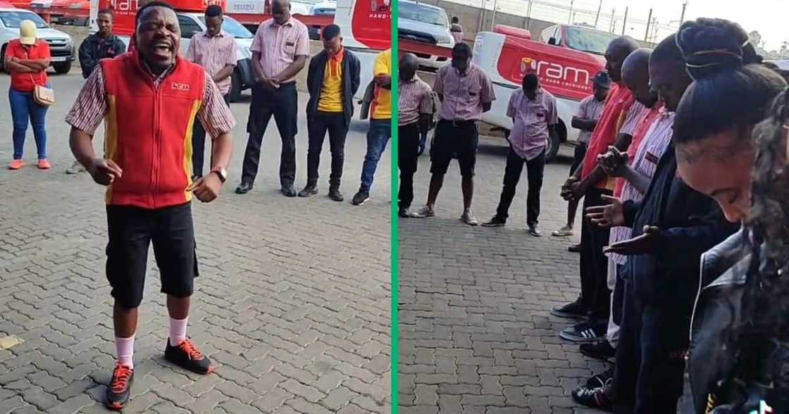 A courier said a heartfelt prayer before his co-workers A courier said a heartfelt prayer before his co-workers