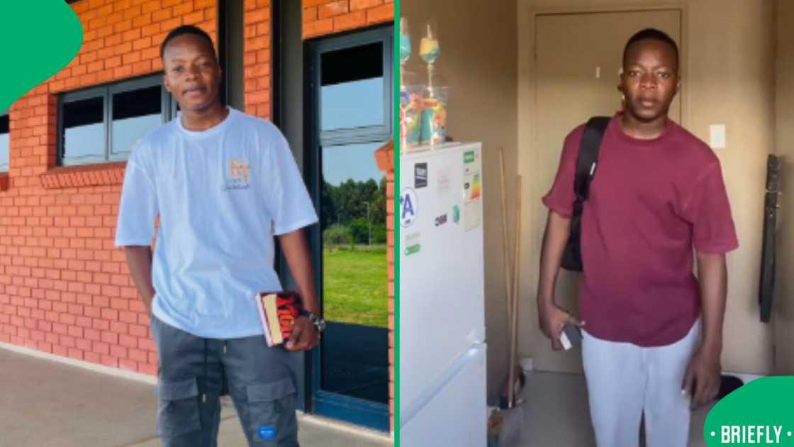 The image on the right showed the Univen student posing in his room