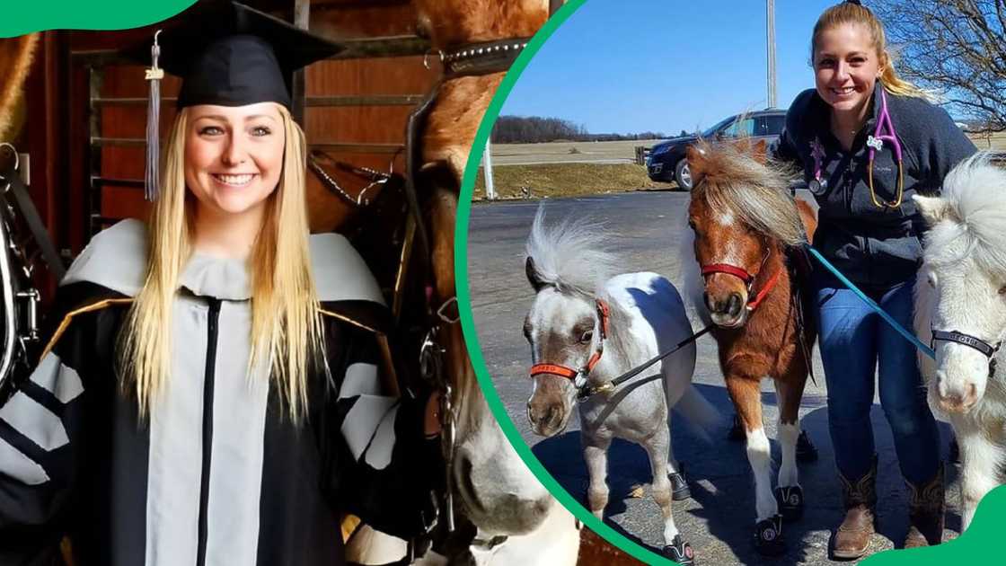 Nicole Arcy during her 2018 graduation (L). The veterinarian having a good time with her animals (R)