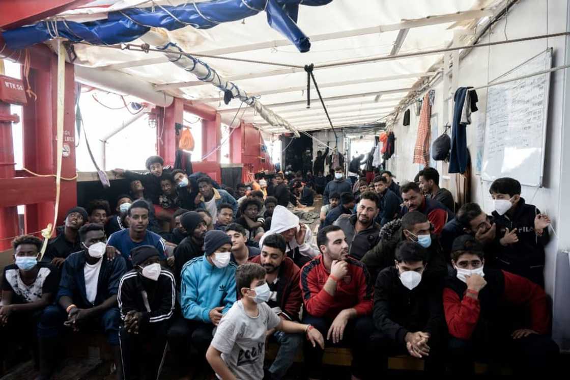 The migrants were picked up by the charity ship off the Libyan coast as they tried to reach Europe The migrants were picked up by the charity ship off the Libyan coast as they tried to reach Europe