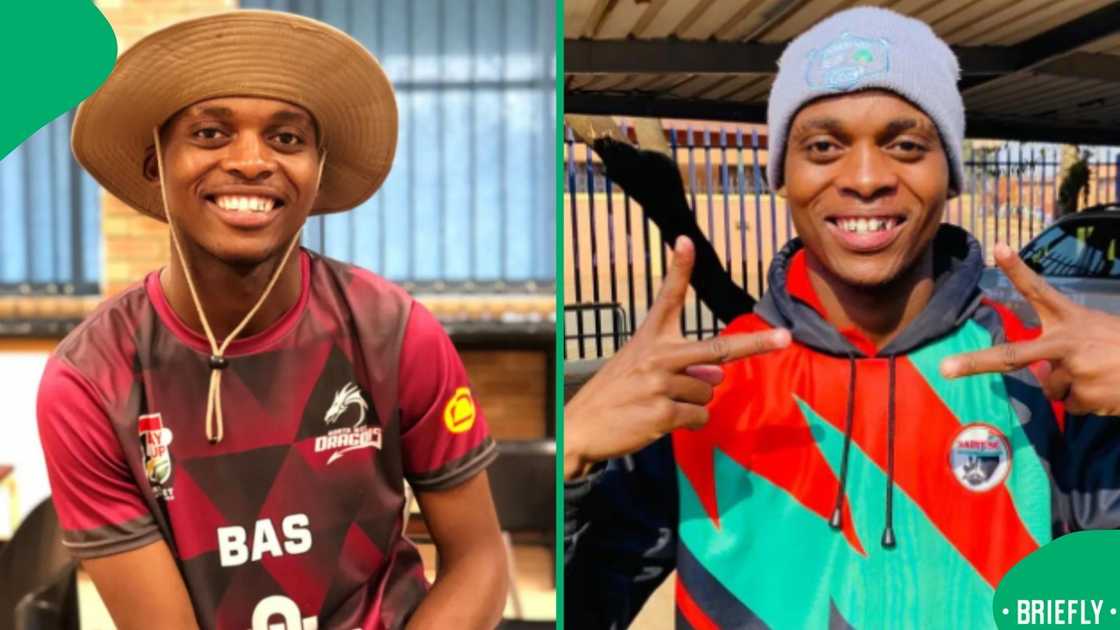 The visual on the right showed the young teacher posing outside