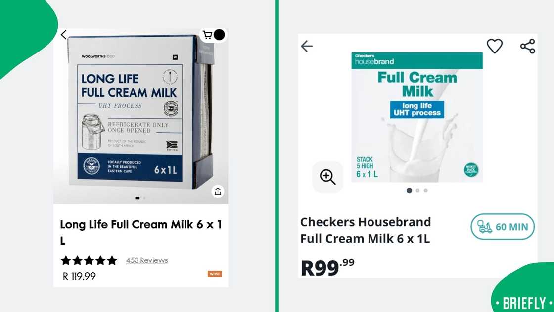 6 × 1L long-life full cream milk packs are pictured