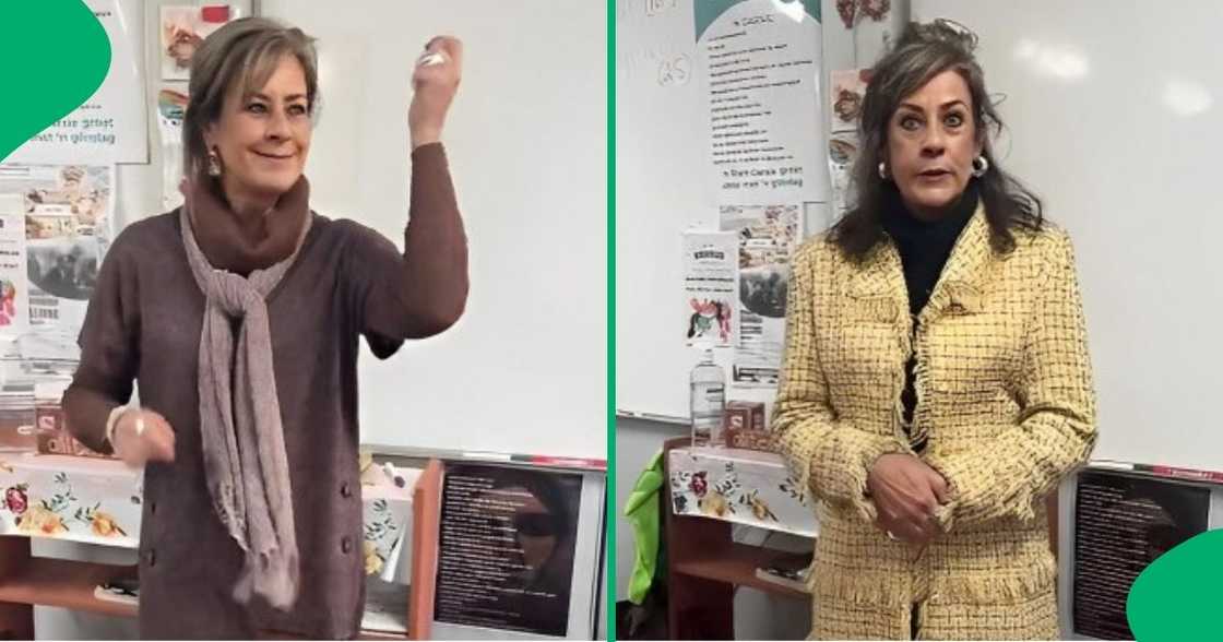An Afrikaans teacher showed off her outfit. An Afrikaans teacher showed off her outfit.