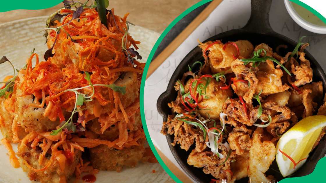 Aduna Bistro's sushi (L). Fried calamari (R)