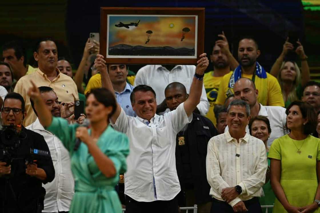 Brazilian President Jair Bolsonaro is nominated as his Liberal Party's candidate for re-election at the Maracanazinho gymnasium in Rio de Janeiro on July 24, 2022 Brazilian President Jair Bolsonaro is nominated as his Liberal Party's candidate for re-election at the Maracanazinho gymnasium in Rio de Janeiro on July 24, 2022