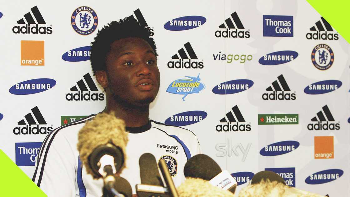 Mikel Obi at a Chelsea press conference in 2006. Mikel Obi at a Chelsea press conference in 2006.