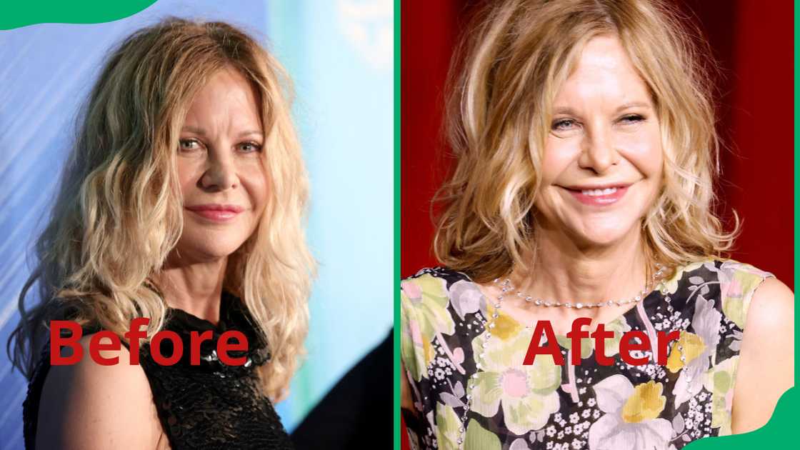 Meg Ryan during amfAR Gala Los Angeles 2021 (L). 
Meg Ryan during the 2024 Academy Museum Gala (R).