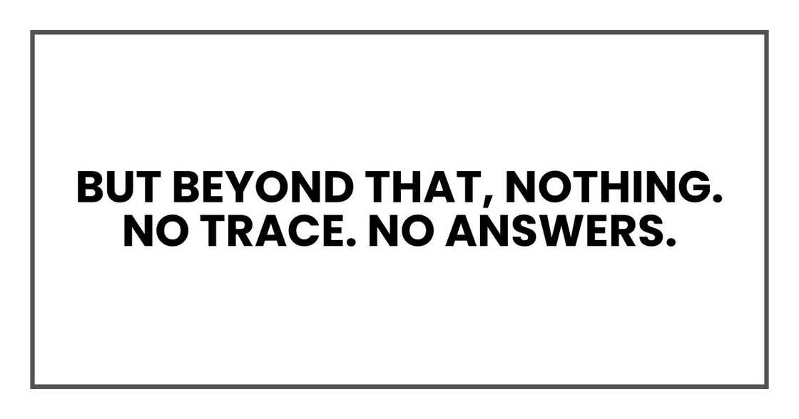 But beyond that, nothing. No trace. No answers.