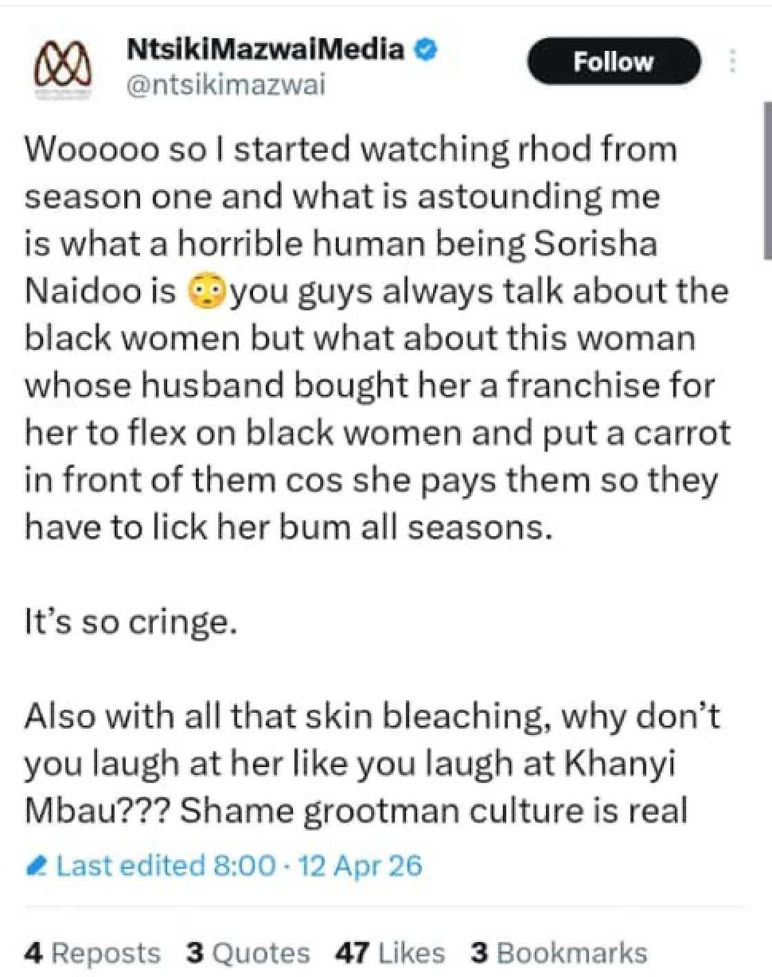 Ntsiki Mazwai attacks Sorisha Naidoo