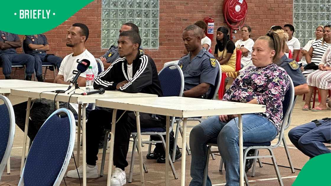 Kelly Smith, her boyfriend Jacquin “Boeta” Appollis, and his friend Steveno van Rhyn on the first day of the trial Kelly Smith, her boyfriend Jacquin “Boeta” Appollis, and his friend Steveno van Rhyn on the first day of the trial