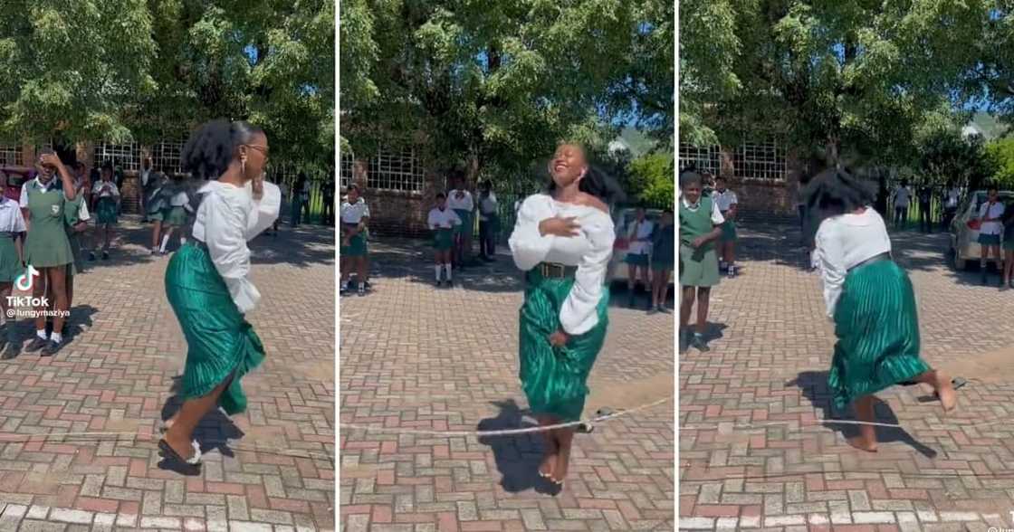 A SA young school teacher skipped rope with her students A SA young school teacher skipped rope with her students