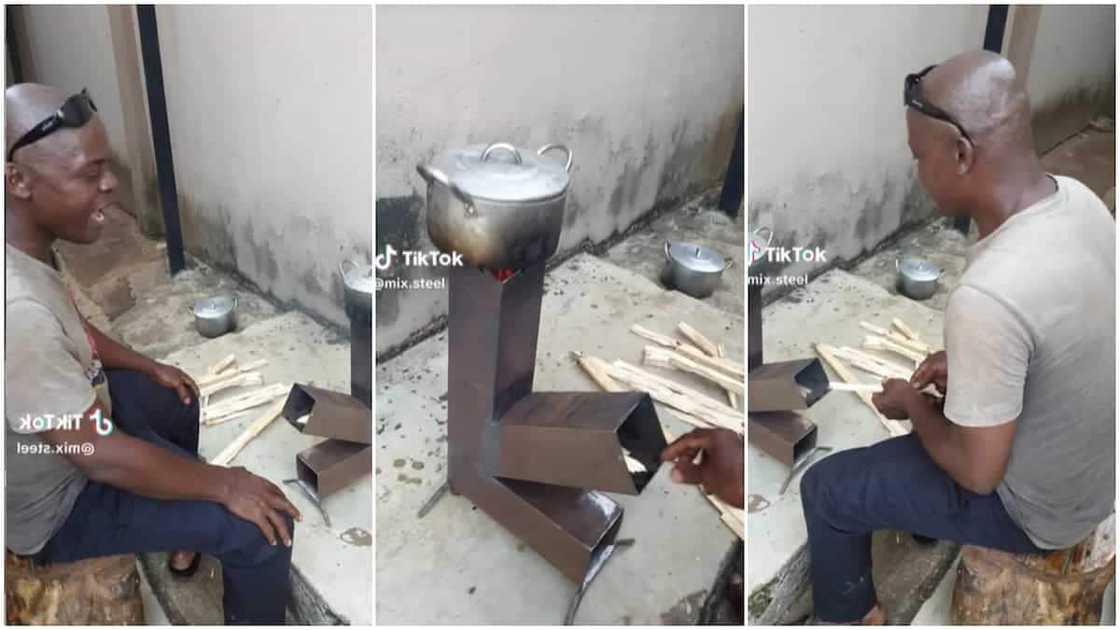 Portable firewood stove/man boiled water.