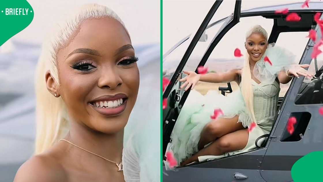 A Grade 12 learner showcased how she pulled up at her matric dance with a helicopter. A Grade 12 learner showcased how she pulled up at her matric dance with a helicopter.