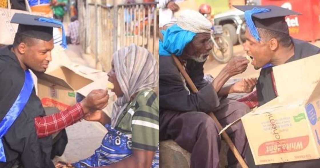 Man goes to street to celebrate university graduation with homeless.