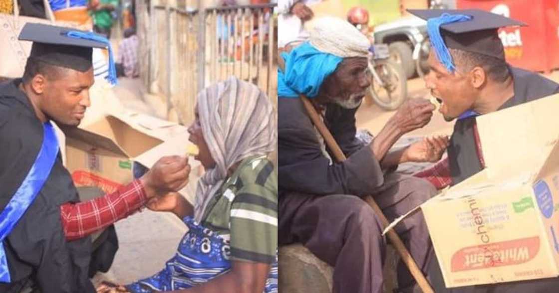 Man goes to street to celebrate university graduation with homeless. Man goes to street to celebrate university graduation with homeless.