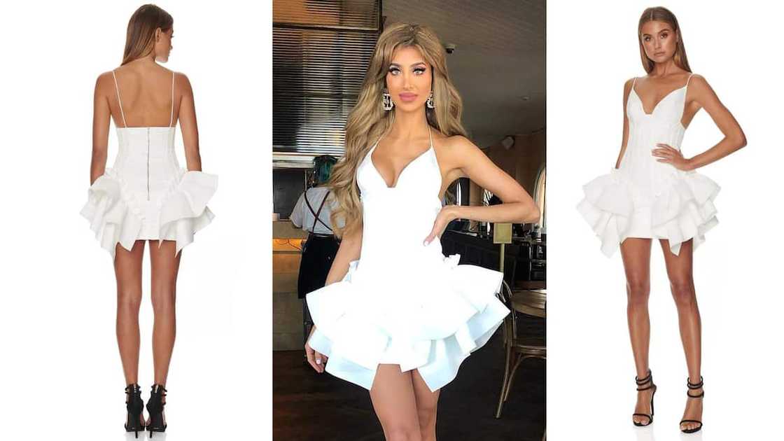 Sleeveless asymmetric ruffled fishtail gown with V-neck Sleeveless asymmetric ruffled fishtail gown with V-neck