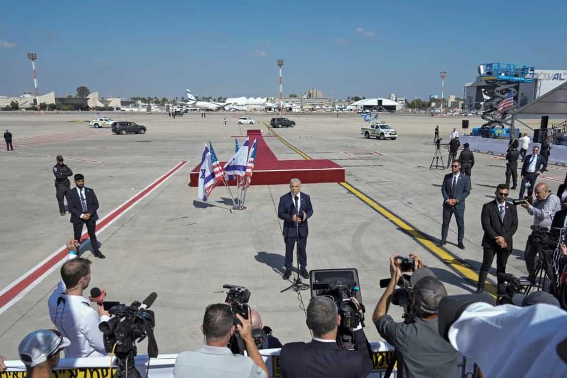 Israeli caretaker Prime Minister Yair Lapid at Ben Gurion Airport on July 15, 2022