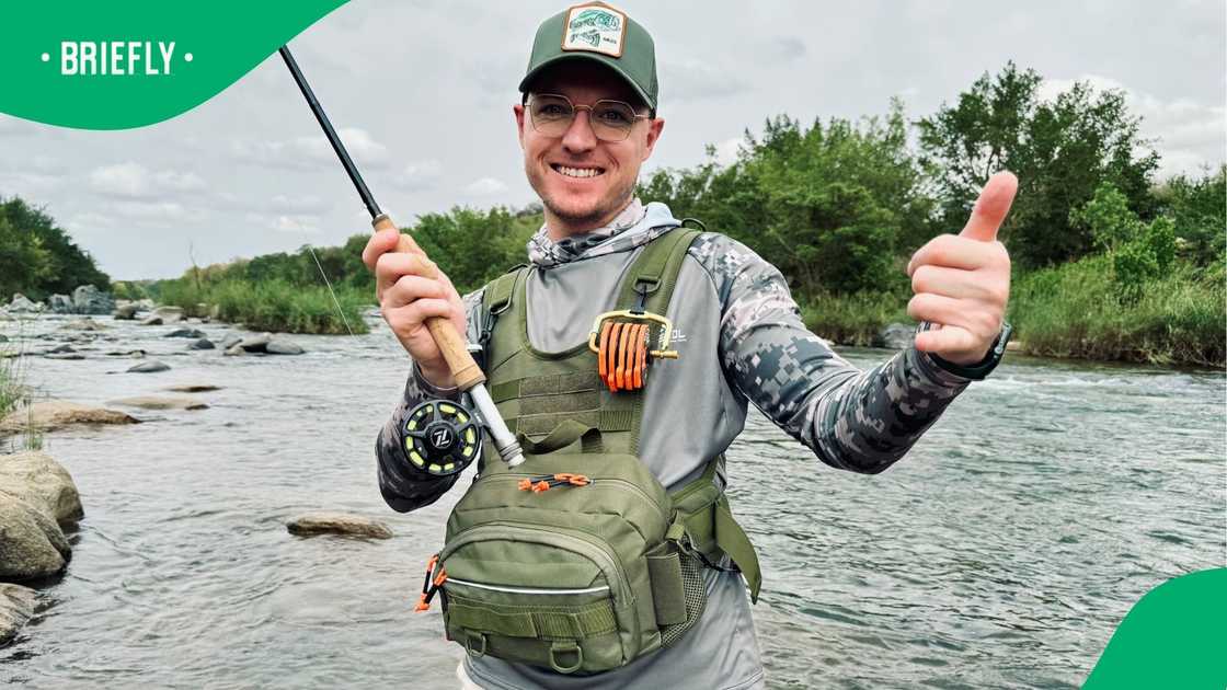 Brenden Roberts tests a new fly-fishing rod he bought from Temu