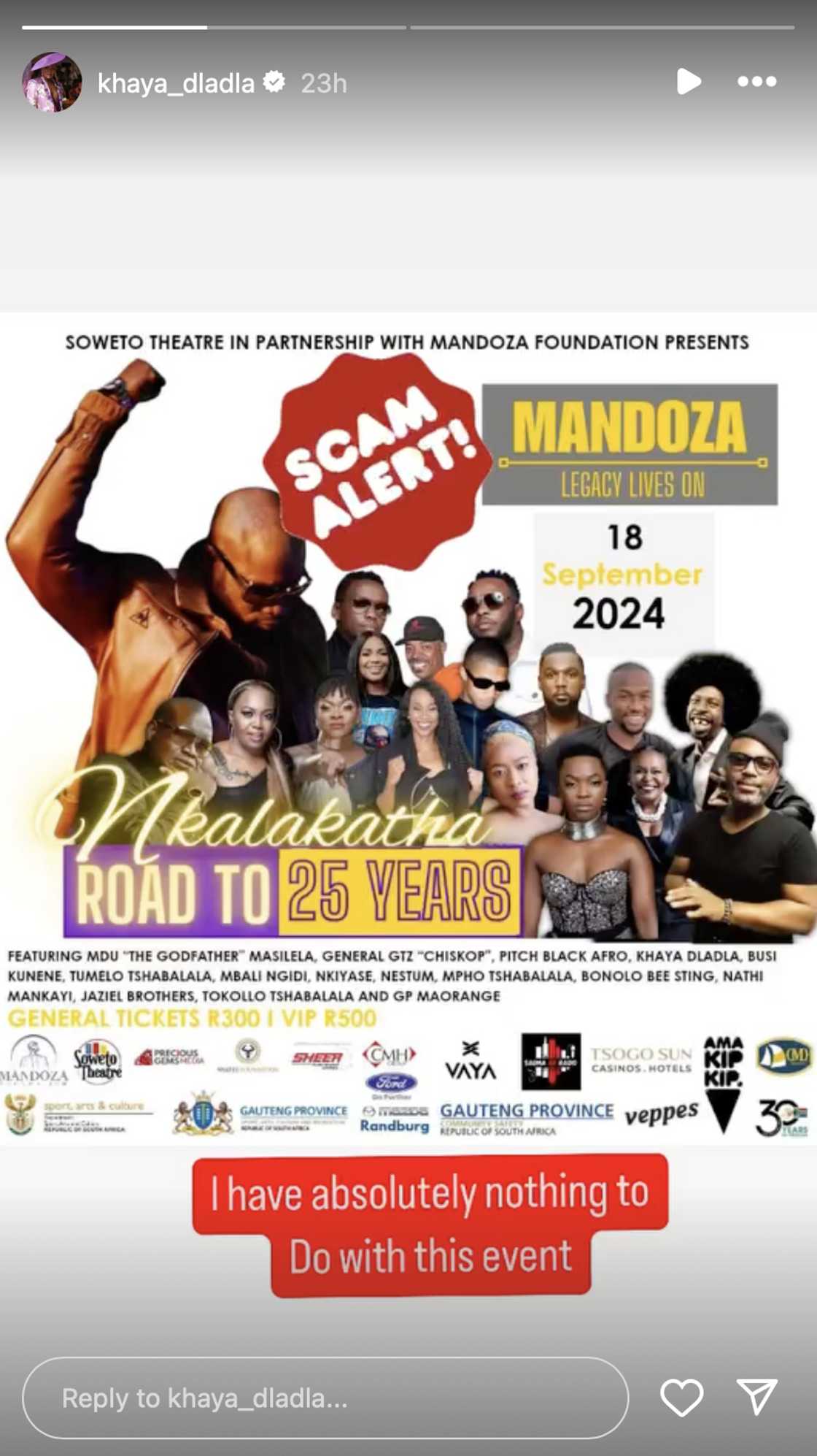 Khanya Dladla blasted the organisers for Mandoza's concert