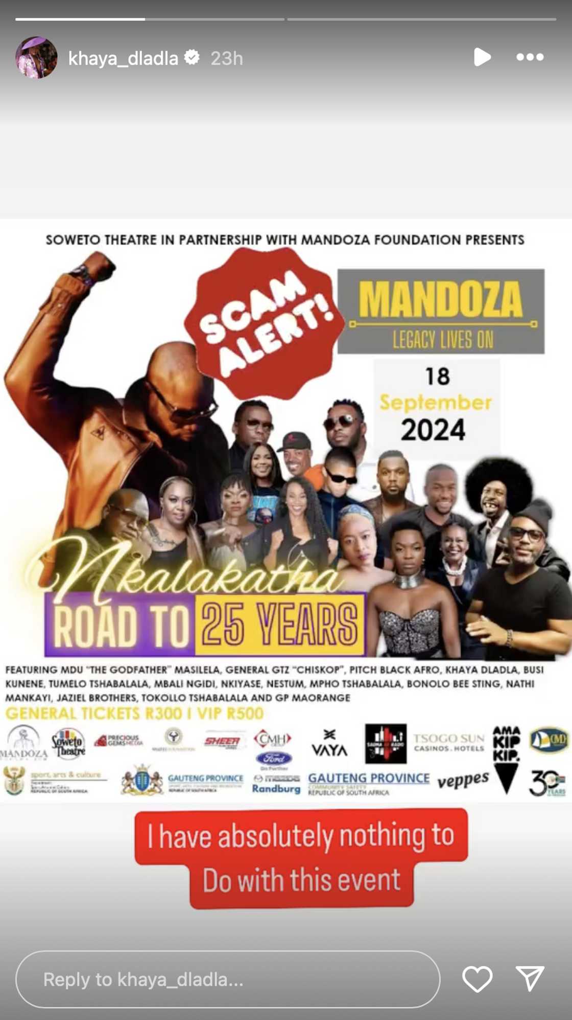 Khanya Dladla blasted the organisers for Mandoza's concert Khanya Dladla blasted the organisers for Mandoza's concert