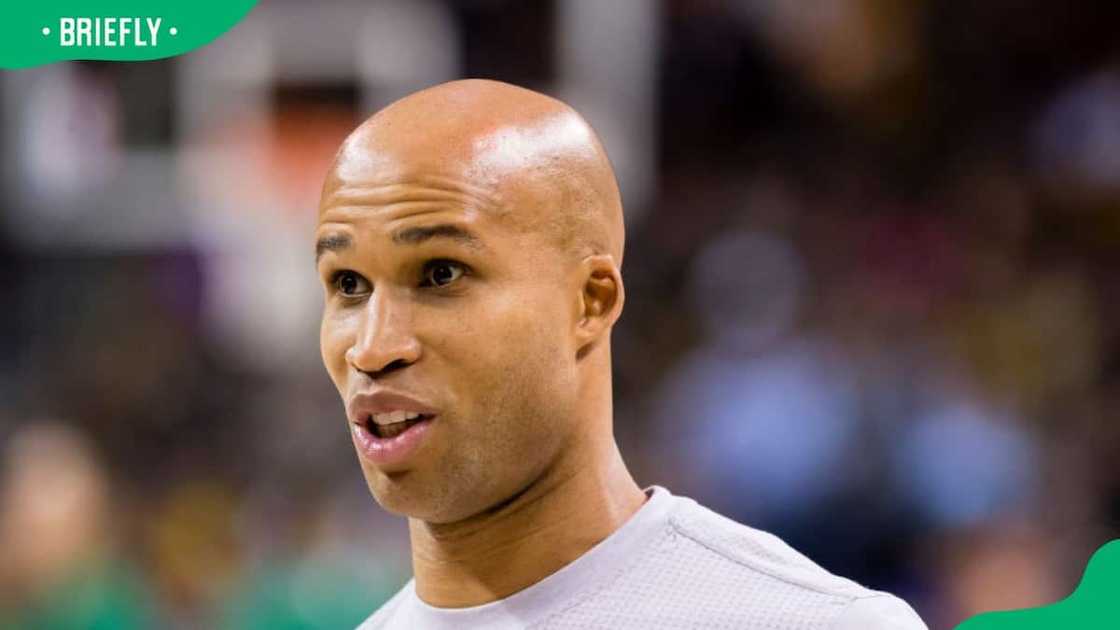 Richard Jefferson attending a basketball game at the Quicken Loans Arena Richard Jefferson attending a basketball game at the Quicken Loans Arena
