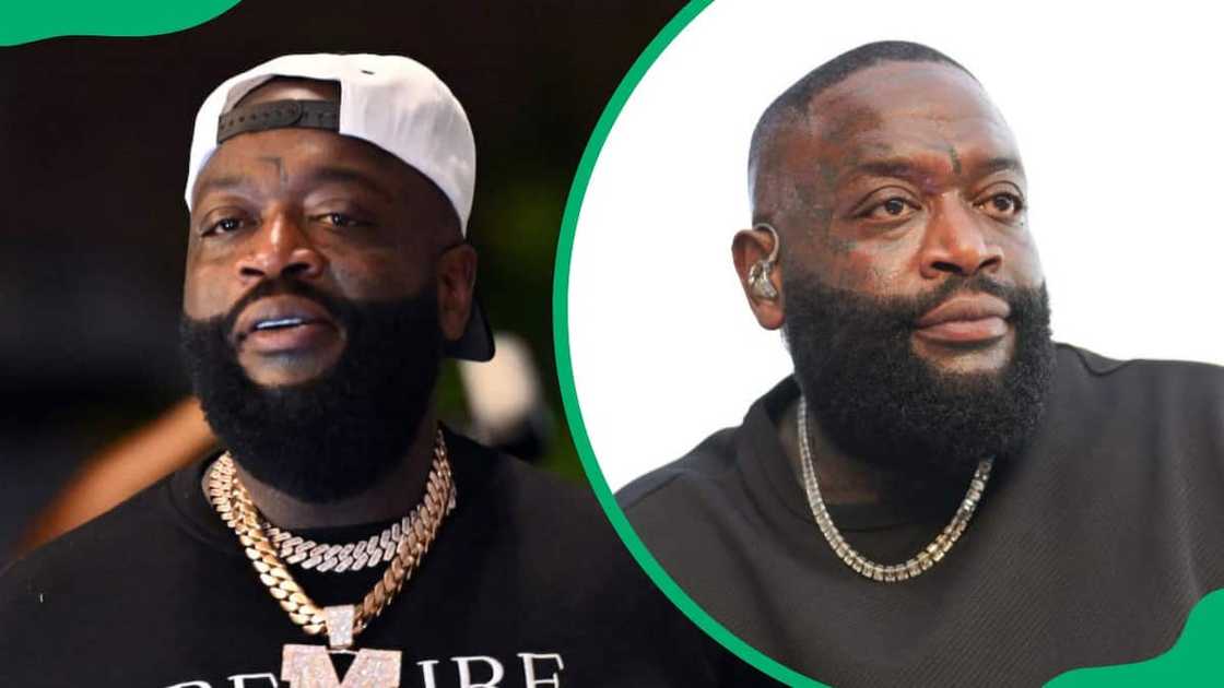 Rick Ross in 2023 (L) and in 2024 (R)