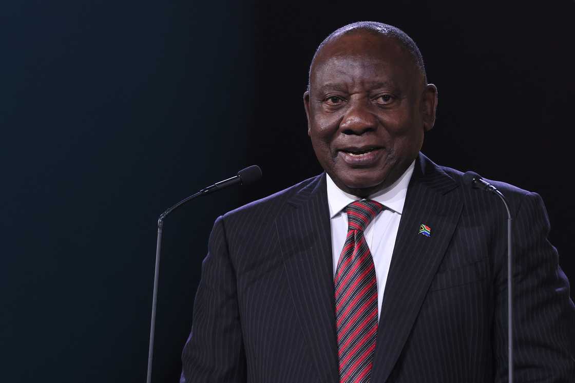 Cyril Ramaphosa, President of the Republic of South Africa speaks on stage during Global Citizen NOW: Johannesburg