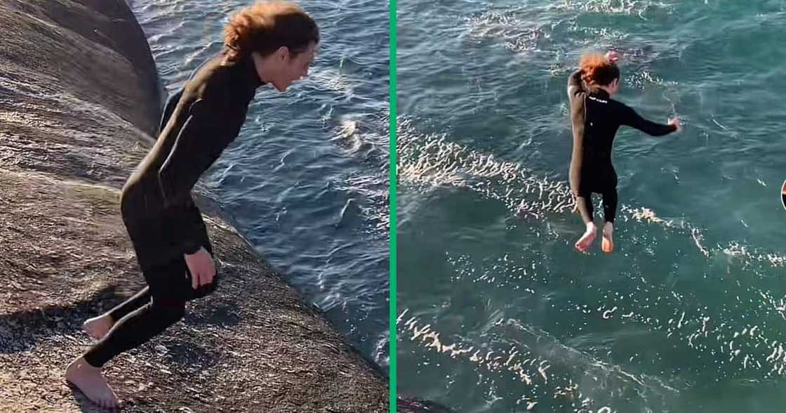 Man jumps into ocean in Cape Town. Man jumps into ocean in Cape Town.