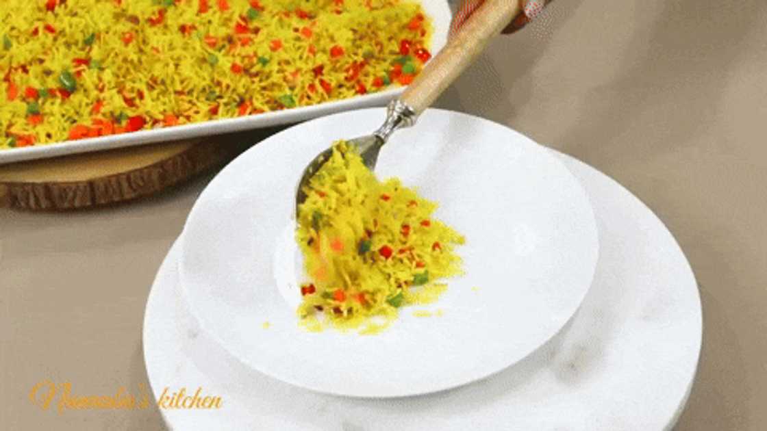 Preparing spicy rice with mixed vegetables