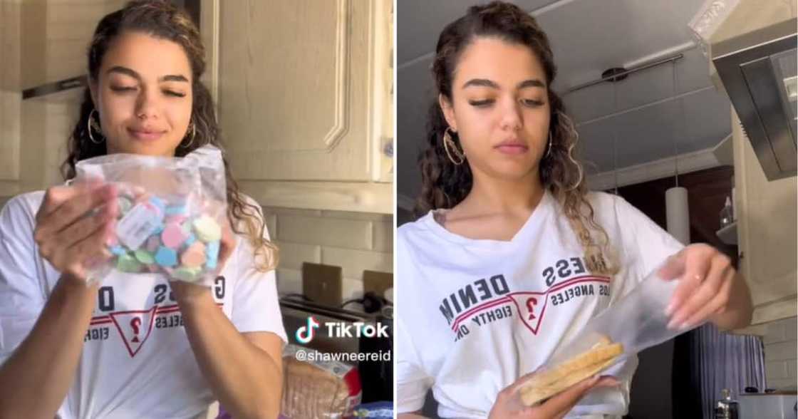 Lady making sandwiches for Valentine's Day Lady making sandwiches for Valentine's Day