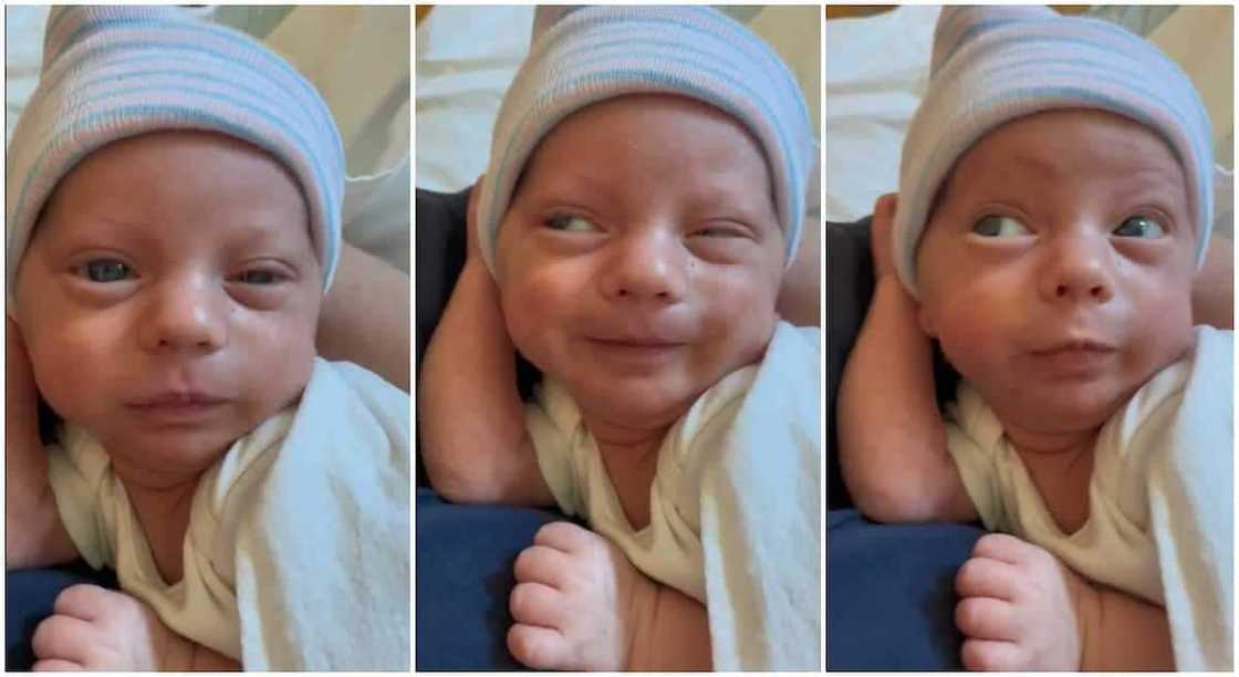 Photos of a baby boy winking. Photos of a baby boy winking.