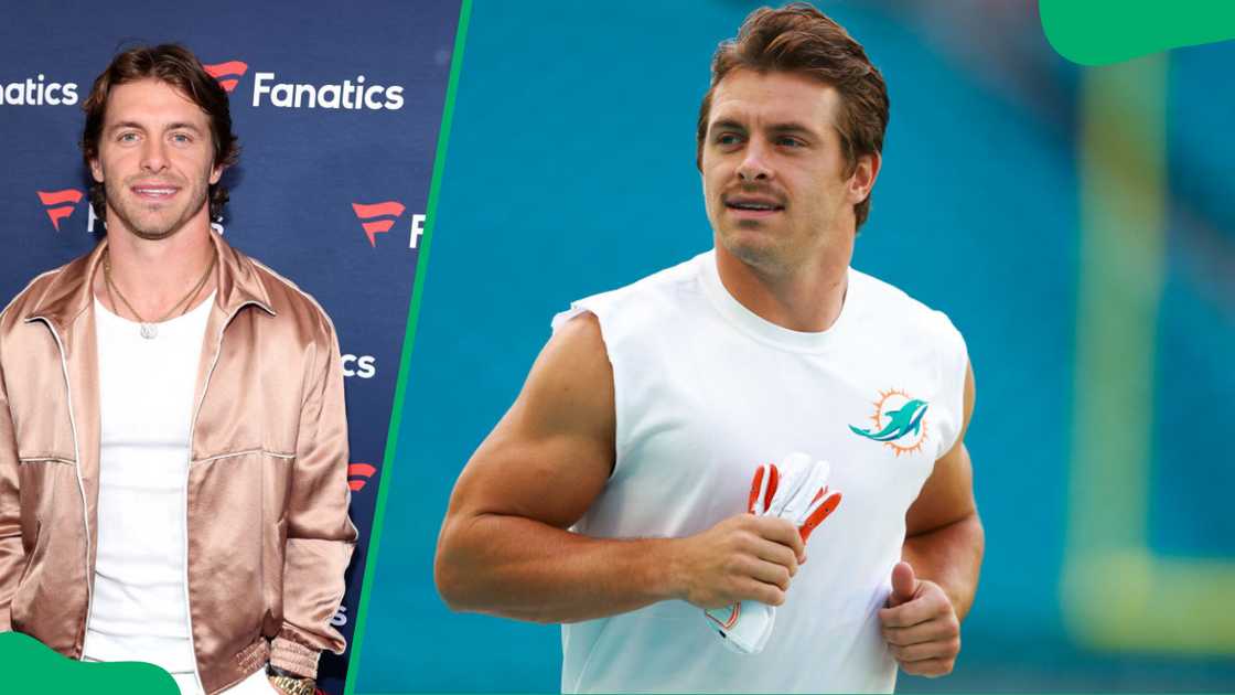Braxton Berrios (L) at Michael Rubin’s Fanatics Super Bowl Party. He also warmed up in a preseason game at Hard Rock Stadium Braxton Berrios (L) at Michael Rubin’s Fanatics Super Bowl Party. He also warmed up in a preseason game at Hard Rock Stadium