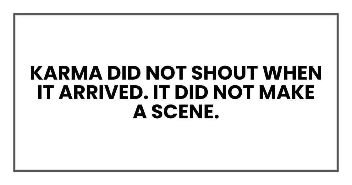 Karma did not shout when it arrived. It did not make a scene. Karma did not shout when it arrived. It did not make a scene.