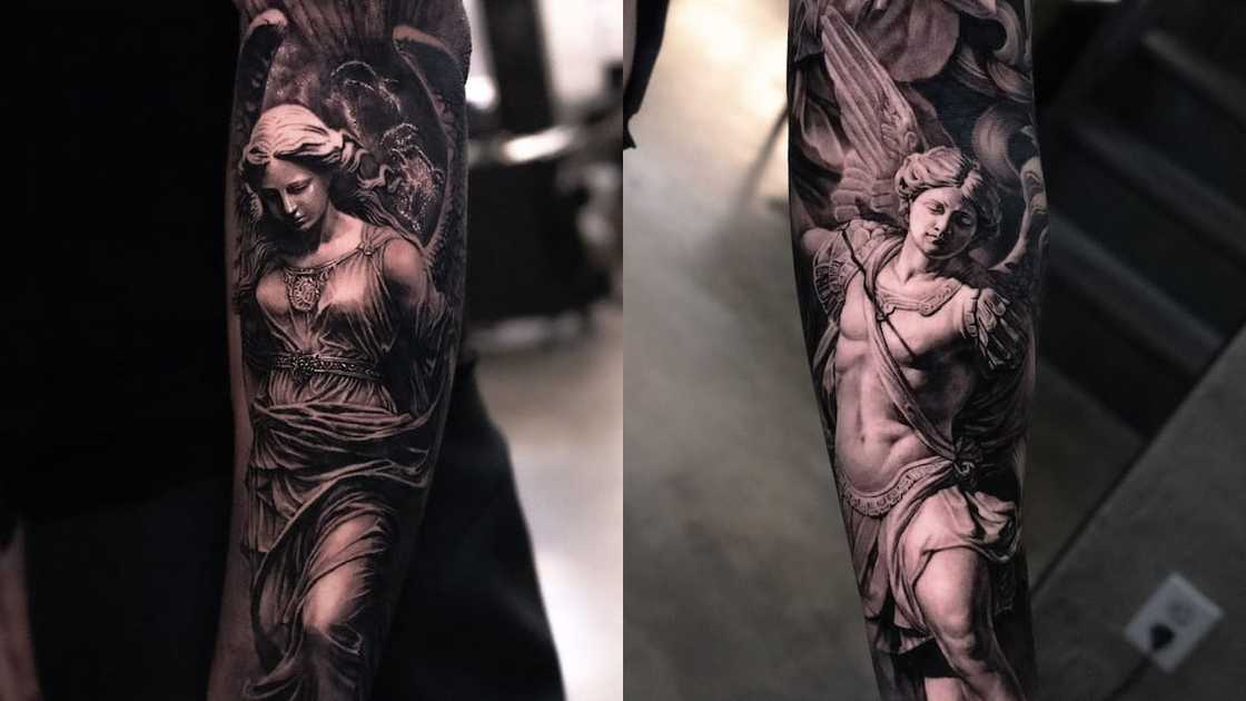 An Angel statue tattoo An Angel statue tattoo
