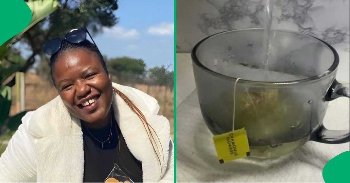 Woman's Woolworths glass mug breaks after its first use. Woman's Woolworths glass mug breaks after its first use.