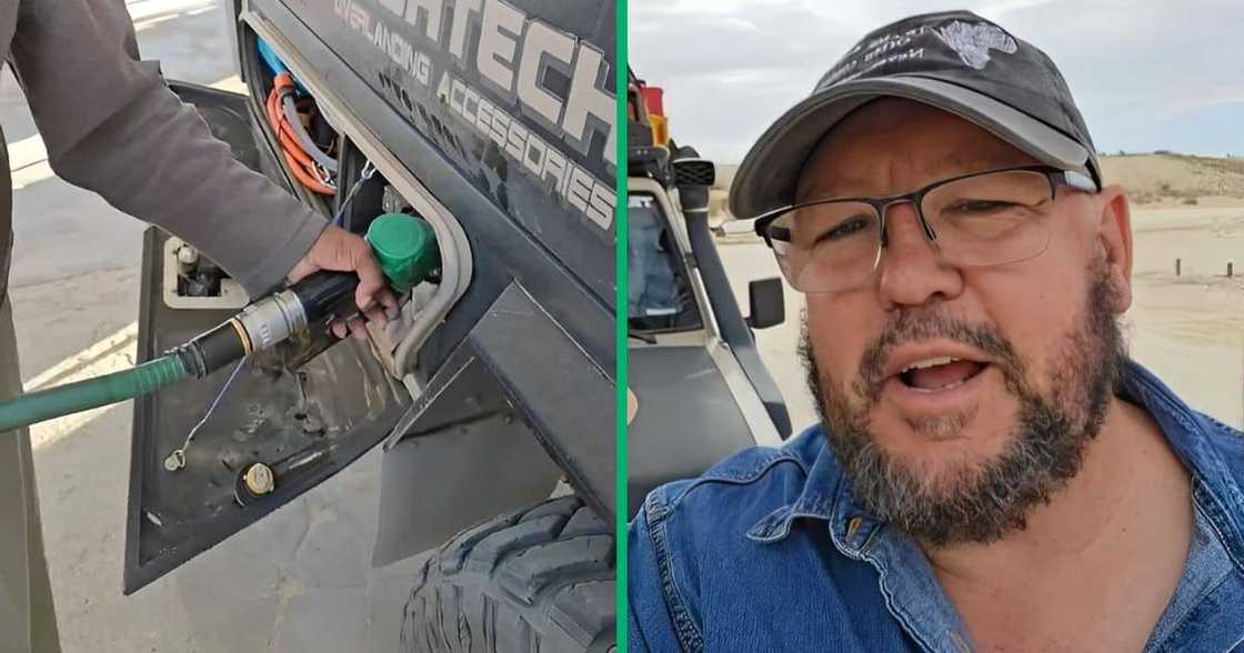 White man fills up Land Cruiser's fuel tank.