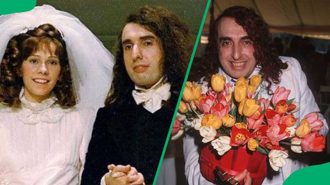 Vicky and Tiny Tim's wedding photo and Tiny Tim carrying flowers Vicky and Tiny Tim's wedding photo and Tiny Tim carrying flowers